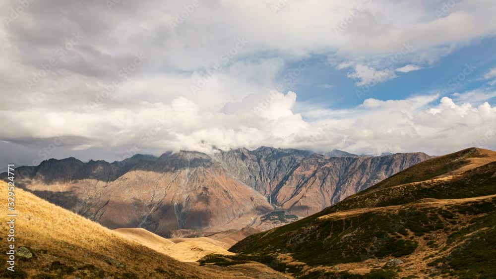 timelapse panorama Tsminda Sameba Church and cloud timelapse panorama Tsminda Sameba Church and cloud