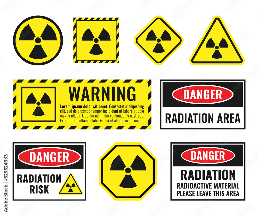 radiation danger sign set, radioactive hazard icons radiation danger sign set, radioactive hazard icons