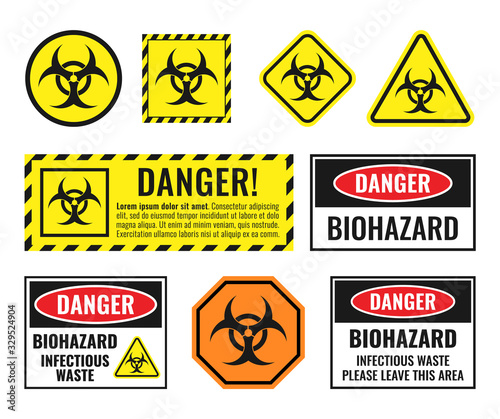 biohazard warning sign set, biological hazard danger icons