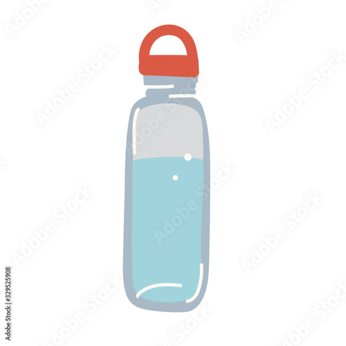 Plastic reusable bottle for water, drink container for fitness or travelling, hand drawn vector icon, isolated illustration, zero waste lifestyle