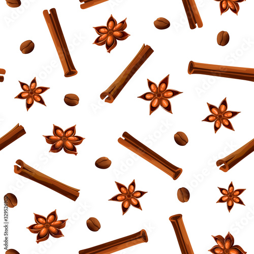Pattern - anise stars, coffee beans and cinnamon