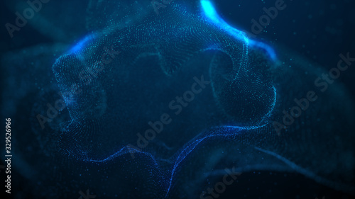 beautiful blue particle flow abstract background fluid wavy design element technology, science, music