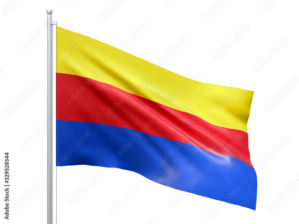 Fototapeta premium North Holland (province of the Netherlands) flag waving on white background, close up, isolated. 3D render