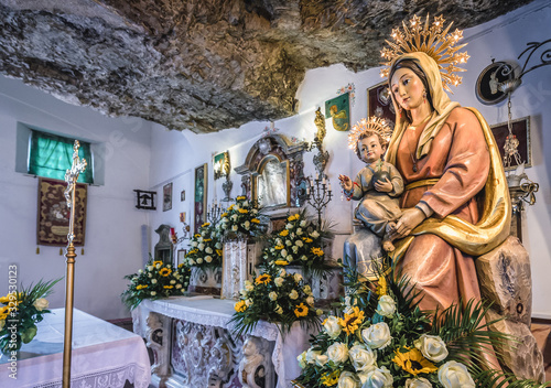 Madonna statue in Madonna della Rocca old church in Taormina city on Sicily Island, Italy photo