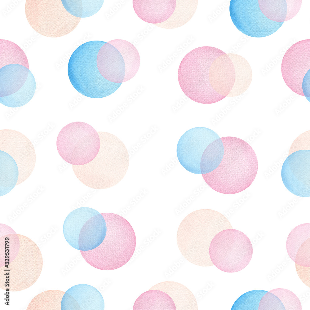 seamless repeat pattern with watercolor bubbles, bright and happy pattern design for backgrounds, wrapping projects, wallpaper, fabric or party poster, geometric surface pattern design