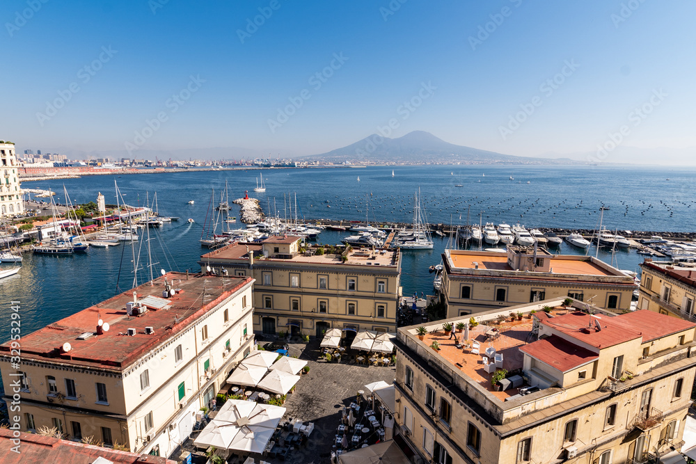 Partenope Street in the Naples Bay. Seafront view from the egg castle, Castel dell'ovo, Naples, Campania, Italy