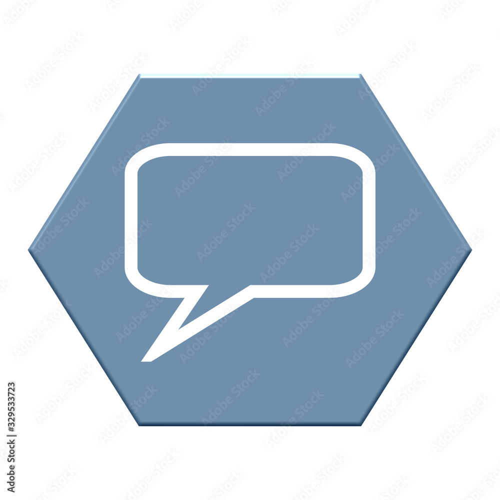 Fototapeta premium Blaues Sechseck zeigt Sprechblasen Icon