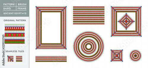 National Egypt Pattern Number 13. Ornament Shapes. Brush band motive, typographical frame, rectangular frame, square frame with round frame and symmetrical tile.