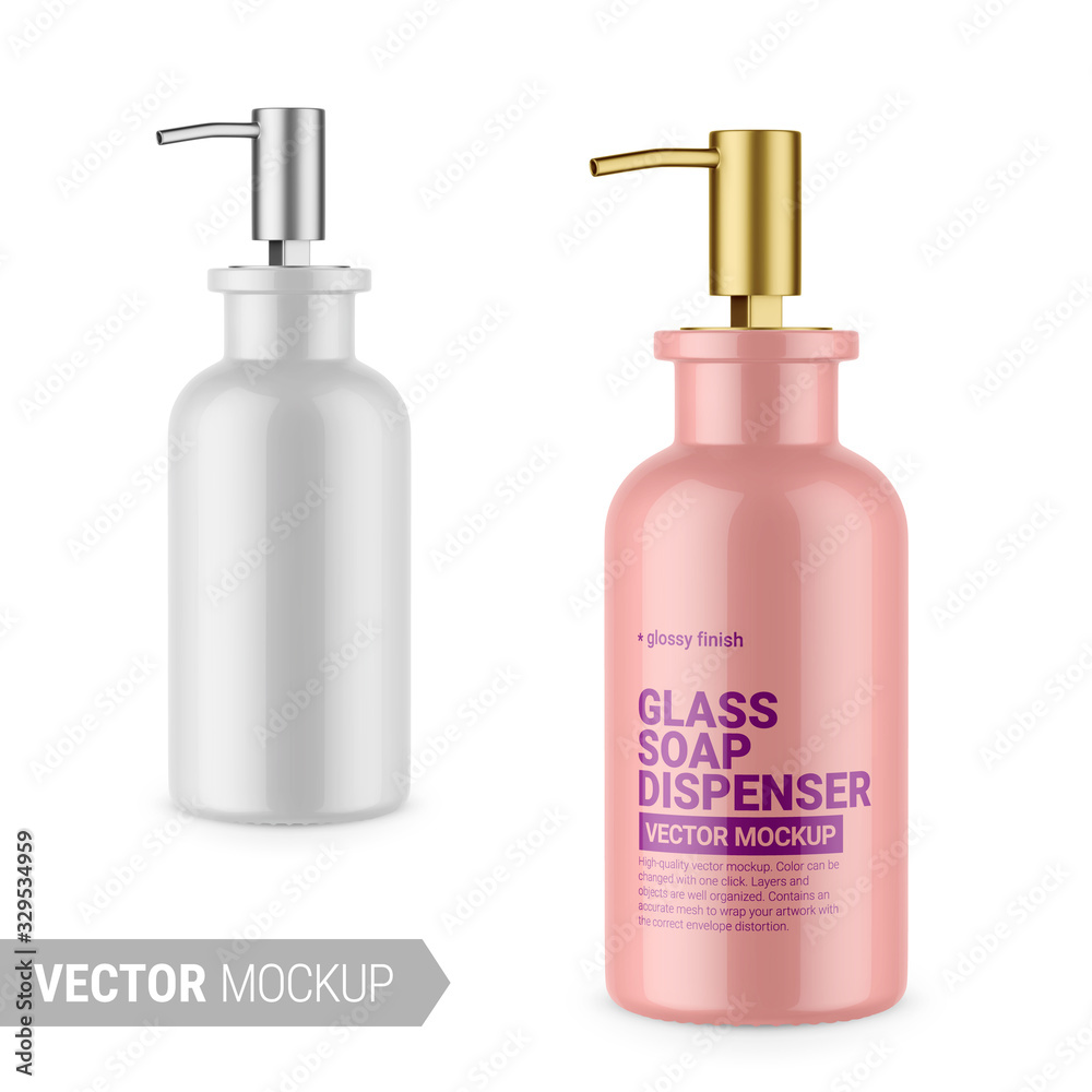 Glossy white soap dispenser bottle mockup template. Glossy white soap dispenser bottle mockup template.