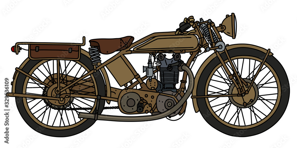 Fototapeta premium The hand drawing of a vintage sand military motorcycle