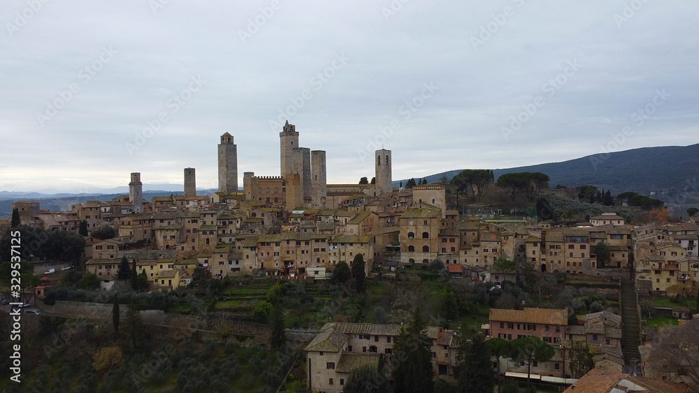 sky view of the san gimignano in italy