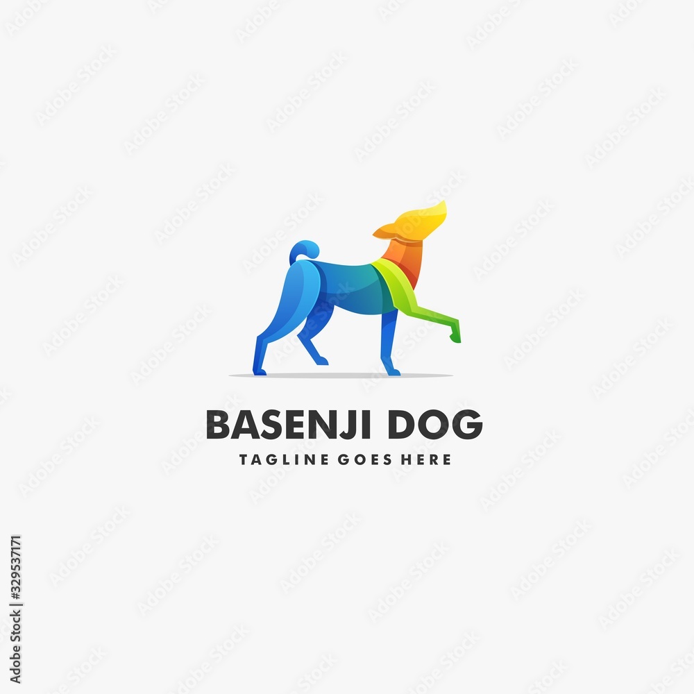 Vector Logo Illustration Dog Pose Gradient Colorful Style.