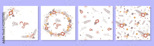 Collection of minimal floral cards and patterns. Beautiful set of cards for invitations  card design  gifts and more