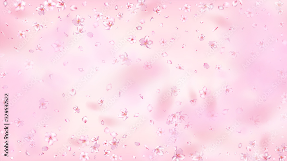 Nice Sakura Blossom Isolated Vector. Magic Blowing 3d Petals Wedding Design. Japanese Blurred Flowers Wallpaper. Valentine, Mother's Day Summer Nice Sakura Blossom Isolated on Rose