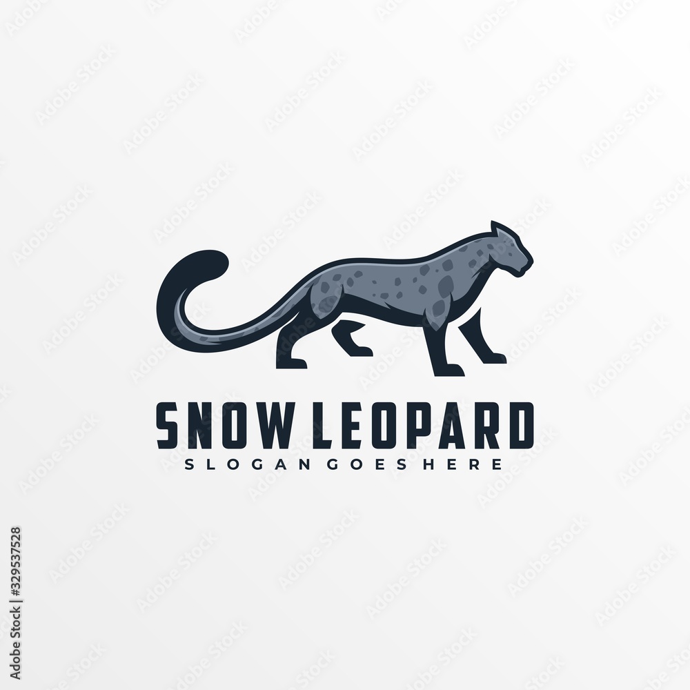 Vector Logo Illustration Snow Leopard Mascot Cartoon Style.