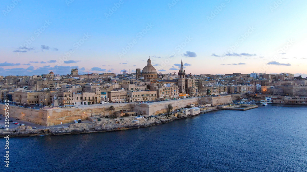 Aerial view over the city of Valletta - the capital city of Malta - aerial photography