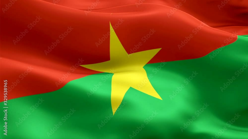 Burkina Faso flag Motion Loop video waving in wind. Realistic ‎Burkina Faso Flag background. Burkina Faso Flag Looping Closeup 1080p Full HD 1920X1080 footage. Burkina Faso asia country flags footage 