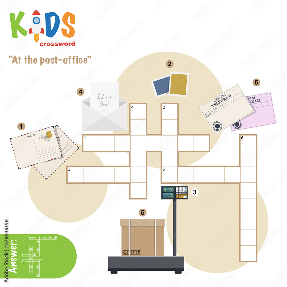Easy crossword puzzle At the post office for children in elementary