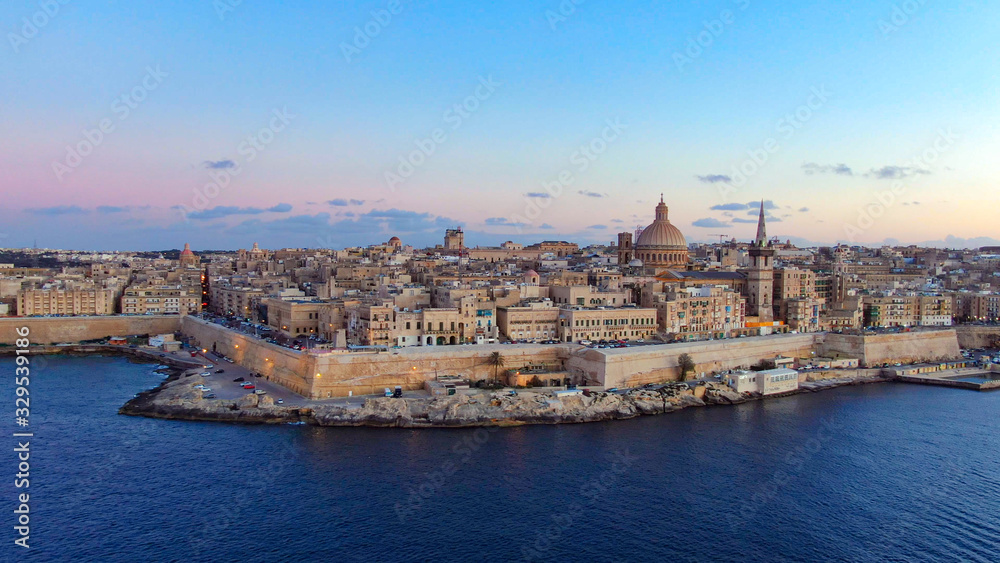 The capital city of Malta - Valletta in the evening - aerial photography