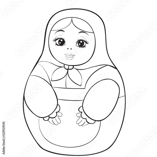 matryoshka, Russian doll, drawn in outline, isolated object on a white background, vector illustration,