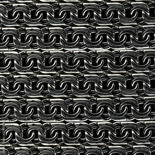 Silver chain texture on a black background