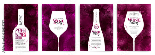 Collection of templates with wine designs. Brochures; posters; invitation cards; promotion banners; menus.
