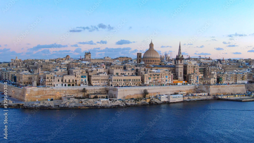 Aerial view over the city of Valletta - the capital city of Malta - aerial photography