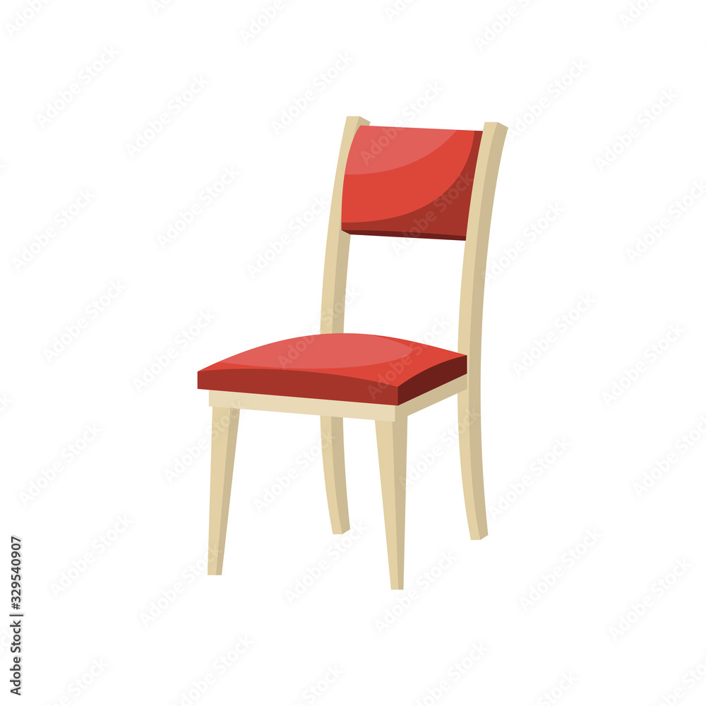 Cartoon red soft dining chair . Vector illustration