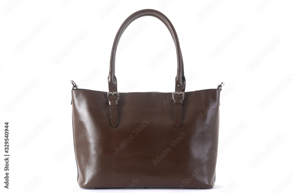 brown leather female bag on a handle on a white background brown leather female bag on a handle on a white background