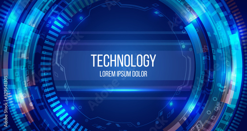 Cyber security internet and networking concept. Abstract global sci fi concept. Hi-tech vector illustration with various technology elements. Digital internet communication on blue background