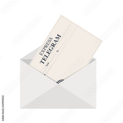 Cartoon express telegram in the white envelope . Vector illustration