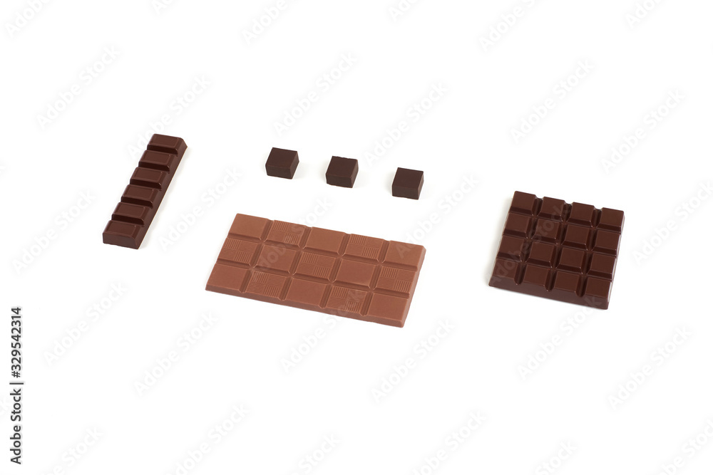 different kinds of chocolate on white background. different kinds of chocolate on white background.