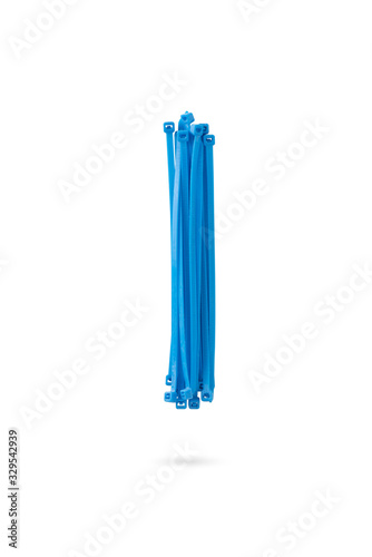 blue nylon cable ties on isolated white background