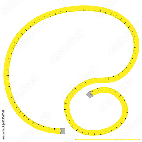 Illustration, vector pattern - yellow tailor meter, centimeter - isolate on a white background.