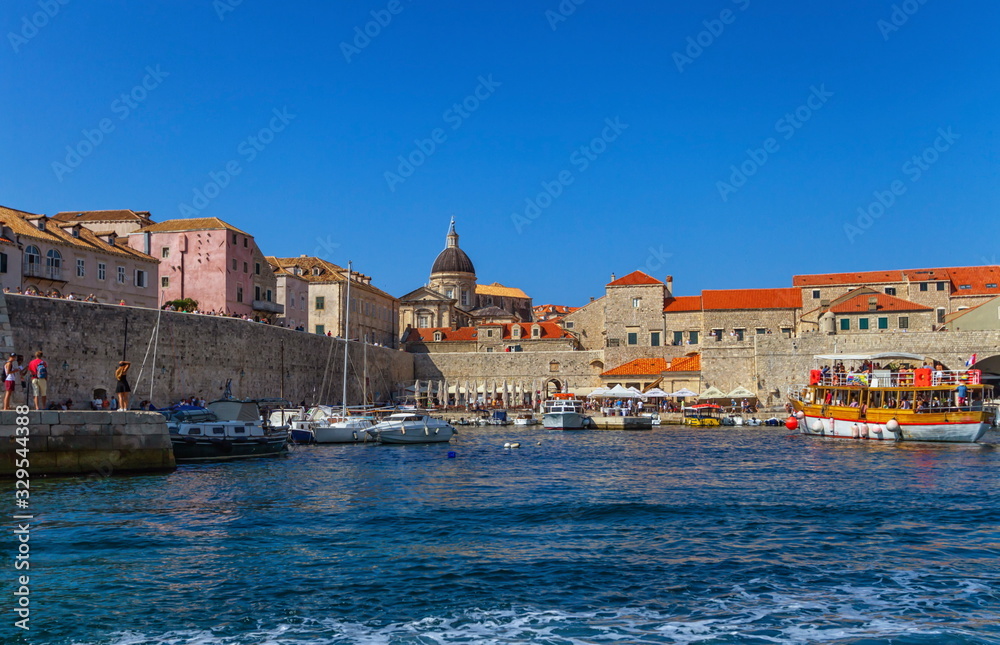 Dubrovnik old city harbor on the Adriatic Sea by day, South Dalmatia region, Croatia
