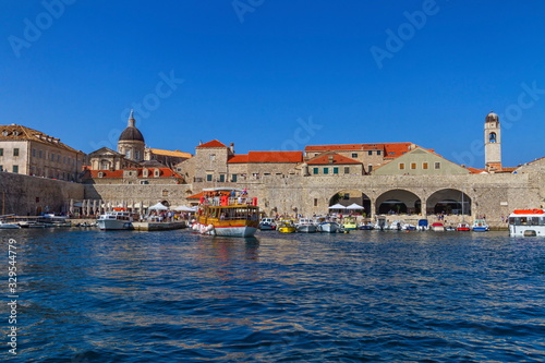 Dubrovnik old city harbor on the Adriatic Sea by day, South Dalmatia region, Croatia