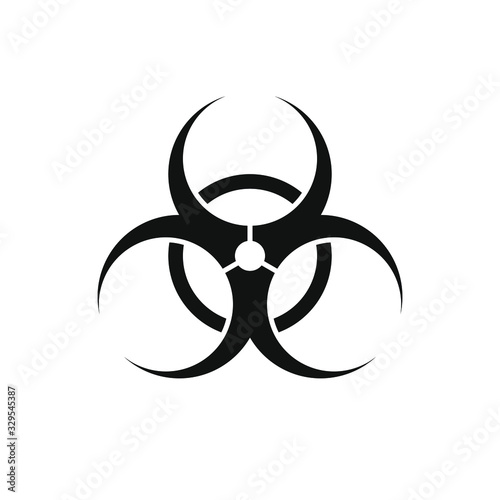 Biohazard warning sign. Toxic medical waste caution symbol. Poison bio-hazard contamination alert logo. Virus disease icon. Black silhouette isolated on white background. Vector illustration image.