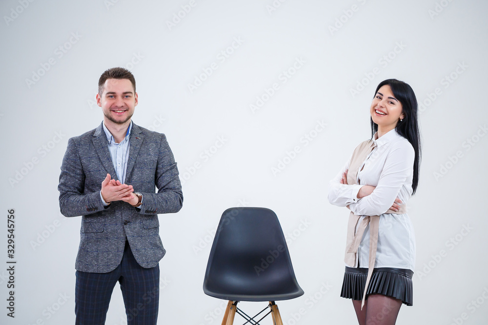 Obraz premium businessmen man and woman, teachers invite specialists to work. Creation of a new business project.