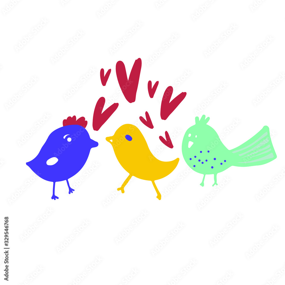 Birds and leaves patter. Flat illustration for your design. Card about love Birds and leaves patter. Flat illustration for your design. Card about love