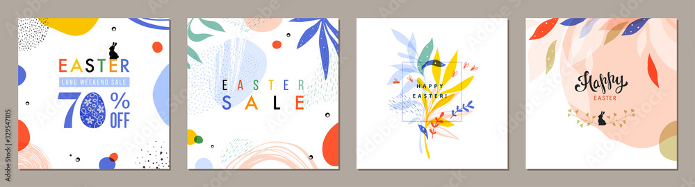 Fototapeta Trendy Easter square abstract templates. Suitable for social media posts, mobile apps, cards, invitations, banners design and web/internet ads.