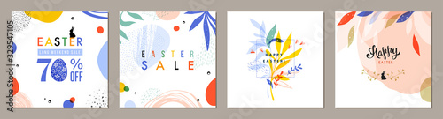 Fototapeta Trendy Easter square abstract templates. Suitable for social media posts, mobile apps, cards, invitations, banners design and web/internet ads. 