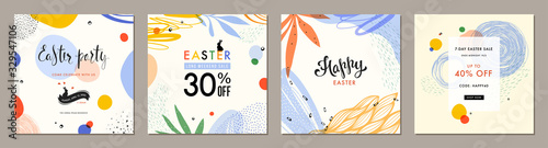Trendy Easter square abstract templates. Suitable for social media posts, mobile apps, cards, invitations, banners design and web/internet ads.