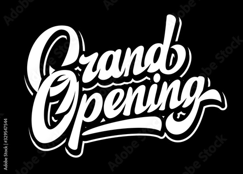 Vector template with calligraphic inscription Grand Opening on black background