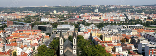 Canvas Print View of Prague from Mount Vitkov to the areas of Karlin, Holesovice, Bubenec and Liben