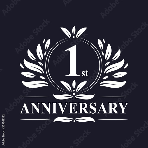 1 years Anniversary logo, luxurious 1st Anniversary celebration.