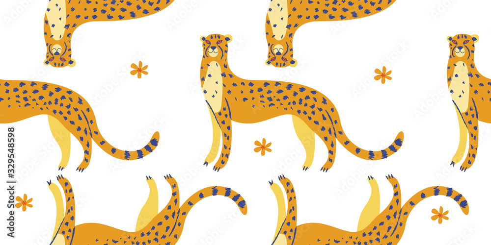 Obraz premium Seamless pattern. Cheetahs on a white background.