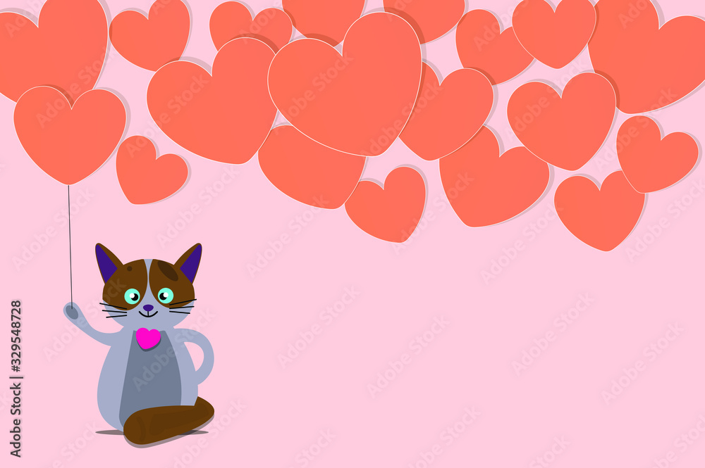 Cartoon design with cat and heart Cartoon design with cat and heart