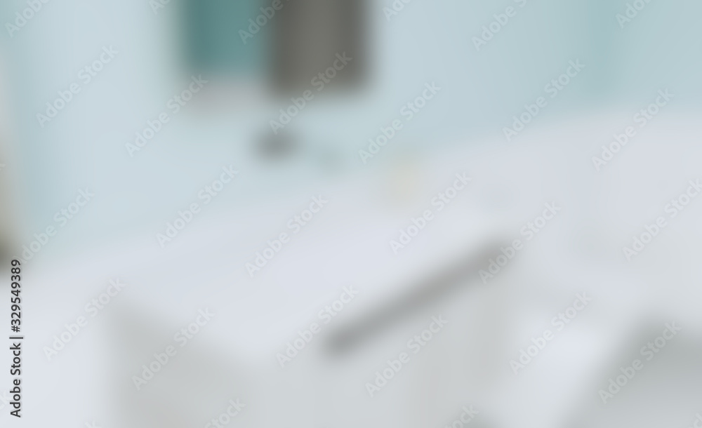 Unfocused, Blur phototography. View of the sink in the bathroom with blue walls, and white tiles. 3D rendering. Mockup Unfocused, Blur phototography. View of the sink in the bathroom with blue walls, and white tiles. 3D rendering. Mockup