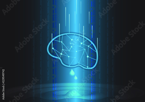 Abstract technology background Hi-tech ,Human Brain ,Neurology Anatomical Conception ,Blue and black background ,Vector Illustration.