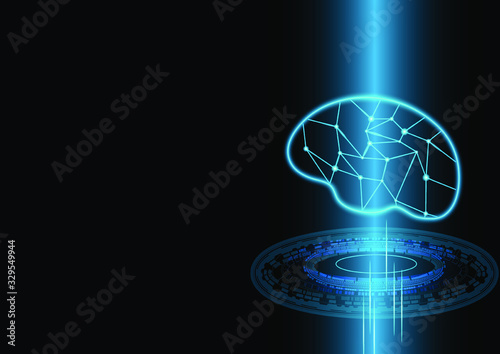 Abstract technology background Hi-tech ,Human Brain ,Neurology Anatomical Conception ,Blue and black background ,Vector Illustration.